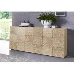 Sideboard INOSIGN "Miro", braun (eichefarben sägerau mit siebdruck), Sideboards, Breite 181 cm mit dekorativem Siebdruck