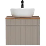 Lomadox Waschtisch Unterschrank 60 cm Keramik Aufsatzwaschbecken IRAKLIO-56-CASHMERE Kaschmir Eiche Nb. B/H/T ca. 60,4/63/46 cm