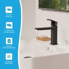 Bächlein Badarmatur Imatra in kantigem Design, Einhebelmischer mit klarer Linienführung in modernem Look, Bad Wasserhahn Matt Schwarz