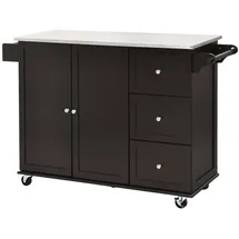 Costway Küchenwagen Edelstahlplatte 3 Schubladen Braun