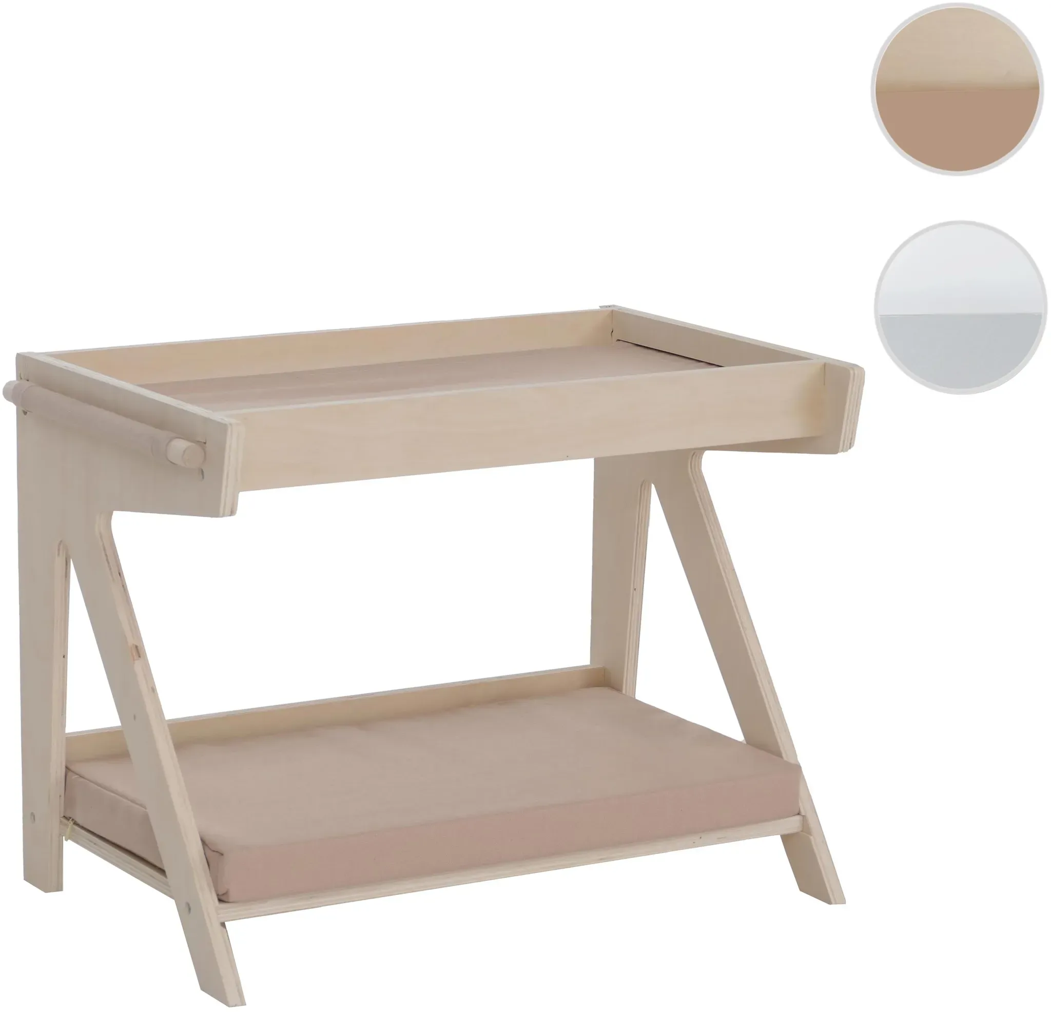 Tierbett HWC-Q63, für Haustiere Tierhaus Katzen-/Hundebett Haustierliege, Holz FSC® 45x61x38cm ~ natur, Kissen beige
