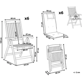 Beliani Amantea Gartenstuhl 54 x 105 x 69 cm dunkelbraun/creme 6 St.