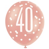 Unique Latex-Luftballons zum 40. Geburtstag - 30 cm - Glitzer-Roségold-Geburtstag - 6er-Packung