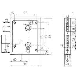 Bever & Klophaus Universal-Kastenschloss DIN L/R BB hebende F 60mm