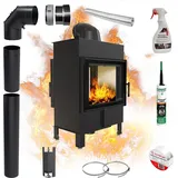 Kamineinsatz KRATKI LUCY Tunnel 12kW Ø200 Ansaugung Rekuperation SET - Schwarz