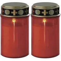 EMOS LED Grabkerze, Grablicht mit Timer, IP44 wasserdichte Grableuchte für den Außenbereich, rote batteriebetriebene Grablampe/Friedhofskerze, 10 000 Stunden Lebensdauer, 7 x 12,5 cm, DCCV19
