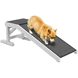 PawHut Haustierrampe mit rutschfestem Teppich Haustierleiter Hunderampe für Hund bis 30 kg Kiefernholz Polyester Weiß+Grau 125 x 40 x 35,5 cm