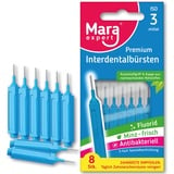 Interdentalbürste BLAU- MARA EXPERT | 0,6 mm ISO 3 Mittel | 8 Interdentalbürsten | Biokunststoff | Bürsten für Zahnzwischenräume | Mit Minz Geschmack - Chlorhexidin - Fluorid