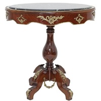 Casa Padrino Beistelltisch Barock Beistelltisch Dunkelbraun / Messing / Schwarz - Ovaler Massivholz Antik Stil Tisch mit Marmorplatte - Barock Möbel