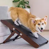 Hundetreppe für Bett & Sofa 2-in-1 Hundetreppe/Rampe - höhenverstellbare Hunderampe für Couch 18-50cm - Hundetreppe für kleine Hunde - leicht zu bewegen Haustiertreppe mit Absatzplattform, Walnuss