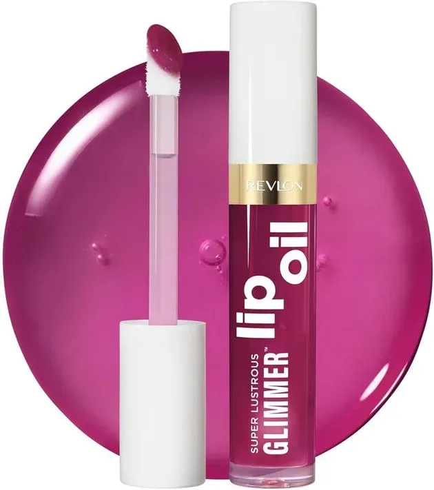 Revlon Super Lustrous Glimmer Lip Oil, pflegend und antioxidativ, aufpolsternd, strahlendes Lippenöl, ultra-glänzendes Finish, Formel auf pflanzlichem Squalan, 006 Plum Pop, 3,8 ml