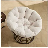 Odikalo Chaiselongue Relaxsessel Gartenstühle Gartenliege Sonnenliege mit schlaffunktion, Komfortabler ergonomischer Papasan-Sessel aus Korbgeflecht–um 360° drehbarer Rattan-Sessel für Innen-und Außenbereiche mit weichem dickem Polster ideal für Wohn- Schlaf-und Lesezimmer (braunes Gestell mit beigem Polster) weiß