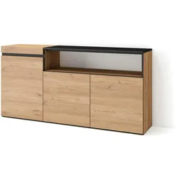 SKRAUT HOME Sideboard, Schrank, Küche, Schrank, Flurmöbel, 150x35x75cm, 3 Türen, Viel Stauraum, Modernes Design, Eiche und schwarz - 69_5