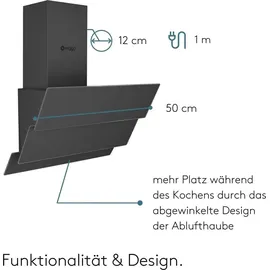 Wiggo Dunstabzugshaube 50cm kopffrei I Abluft Umluft Dunstabzug 300m3/h - LED Touch-Display 3 Stufen I Schräghaube inkl. Fettfilter & 2x Kohlefil...