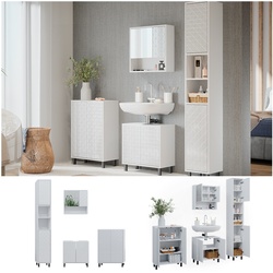 Vicco Badmöbel-Set Agasta weiß, Badezimmerschränke 3D Optik