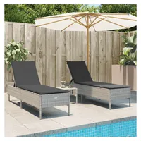 vidaXL 3-tlg. Sonnenliegen-Set mit Auflage Hellgrau Poly Rattan