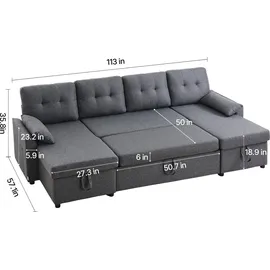 Vevor Schlafcouch 6-Sitzer Grau