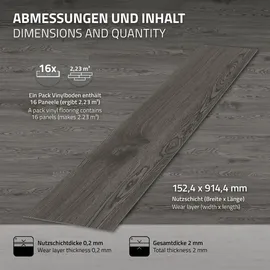 ML-Design PVC Bodenbelag, Selbstklebende 91,5x15,3 cm Eiche Grau