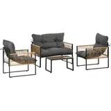 Outsunny 4 tlg. Rattan Gartenmöbel-Set, Sitzgruppe mit Kissen, Gartengarnitur mit 1 Couchtisch aus Glas, 2 Sesseln, 1 Doppelsofa, Sitzgarnitur für Garten, Terrasse,