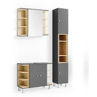 Vicco Badmöbel-Set Aquis Anthrazit/Sonoma 3 Teile mit Hochschrank