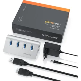 Primewire - USB 3.2 Gen2 Hub aktiv inkl. Netzteil - 4 Port Hub/Verteiler – für Notebook, Laptop, PC, kompatibel mit iMac, MacBook (Air, Pro, Mini)