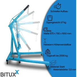 BITUXX Werkstatt Hebekran 2000 kg Stahl