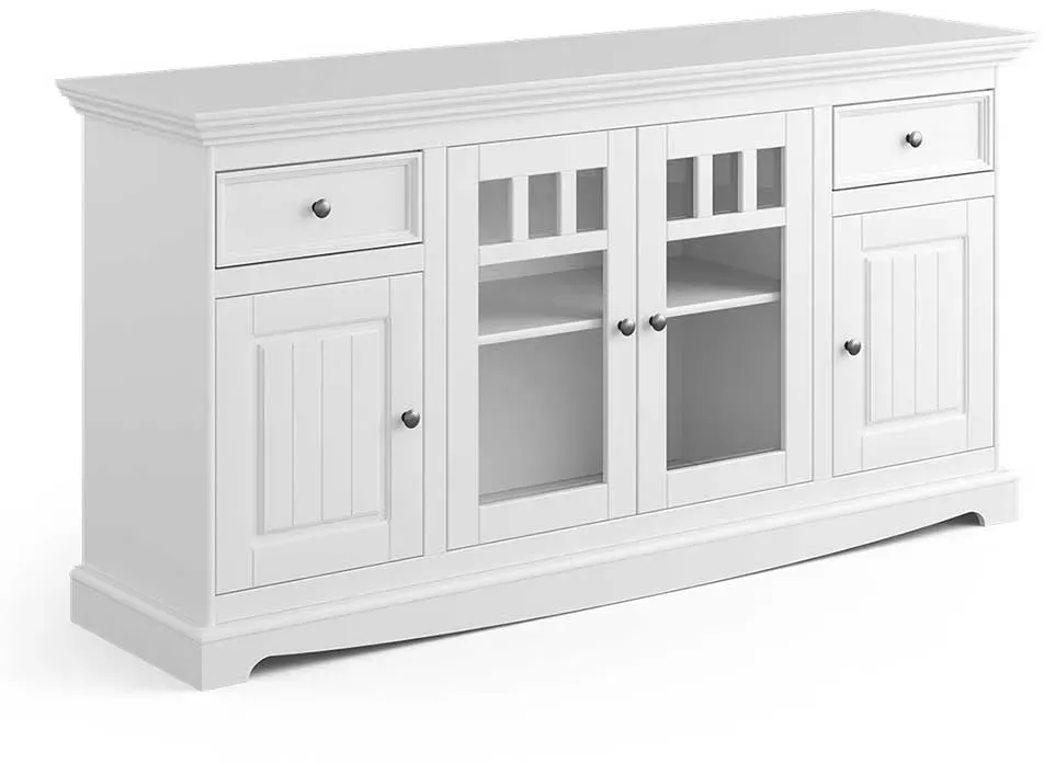 Sideboard mit Glastüren weiss aus Kiefer Massivholz Landhausstil