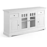 Sideboard mit Glastüren weiss aus Kiefer Massivholz Landhausstil
