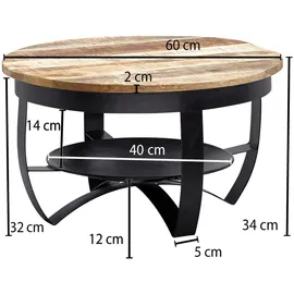 MID.YOU Couchtisch Braun, Holz, Mangoholz, massiv, rund, eckig, 60x34x60 cm, Wohnzimmer, Wohnzimmertische, Couchtische