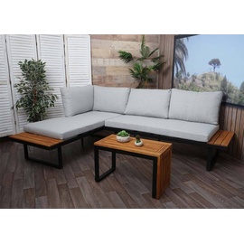 Mendler Garten Garnitur HWC-L27, Garnitur Sitzgruppe Lounge-Set Sofa, Spun Poly Alu Akazie Holz MVG-zertifiziert hellgrau