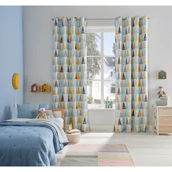 Verdunkelungsvorhang LÜTTENHÜTT "Dreieck" Gr. 3, bunt, B:135cm H:225cm, Polyester, Gardinen, einseitig mit Dreiecken bedruckte Kindergardine, blickdicht