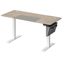 Songmics elektrisch höhenverstellbarer Schreibtisch greige rechteckig, C-Fuß-Gestell weiß 140,0 x 60,0 cm