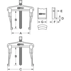 Universal-Abzieher 2-armig mit schlanken Haken, 20-90mm