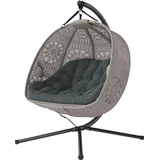 Hängematte Mit Gestell, Eierschaukel Mit Abnehmbarem, Waschbarem Kissen, Hängesessel Für 2 Personen, Schaukelstuhl Für Drinnen Und Draußen, Sand + Schwarz