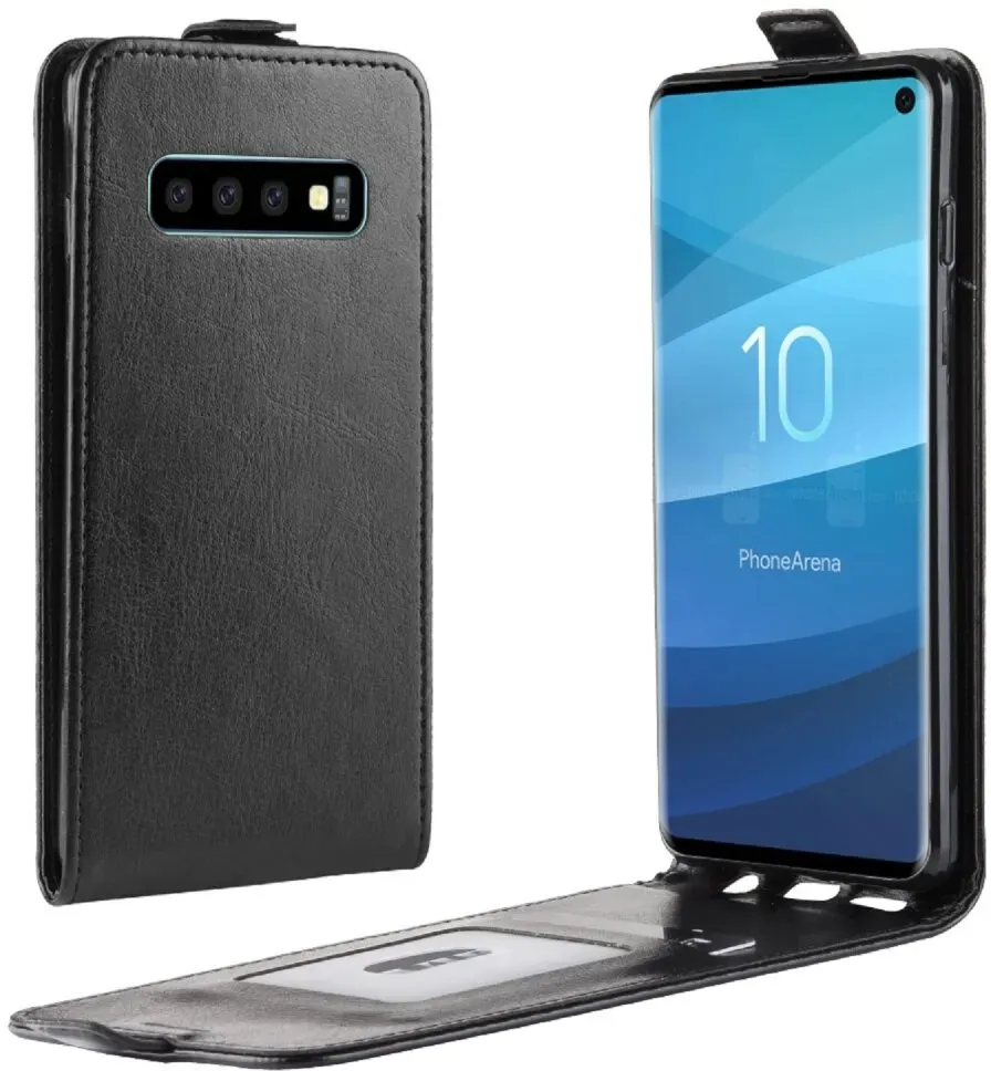 Flip Case Handyhülle für Samsung Galaxy S10 Vertikal Schutzhülle Tasche Cover Schwarz Bumper Smartphone Kartensteckplatz-Kreditkarte-Geldscheine EC-Karte Bank-Karte