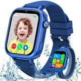 4G Smartwatch Kinder, IP68 Wasserdicht Smartwatch Kinder mit GPS, Telefon, Videoanruf, Voice Chat, SOS, Schulmodus, Schrittzähler, Wecker, Schlafen, Kinderuhr für Mädchen und Jungen 3-14 Jahren Blau