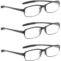 NRDIK PROFLEX Lightweight (3er-Pack) Flexibel Lesebrille - schlagfest, kratzfest, biegsam, rutschfest, Unisex (Herren + Damen) preiswerte (oval, schwarz, 2.0) - 136mm