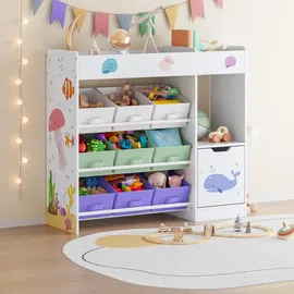 [en.casa] Kinderregal Søndreland 80 x 90 x 30 cm weiß türkis Aqua Dream Motiv