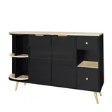 Rutaqian Buffet aufbewahrungsschrank, sideboard Badschrank, Küchenschrank, Küchenbuffet (1 sideboard, 1-St., mit 5 Fächern und 2 Schublade) mit LED und Glasschiebetüren, für Esszimmer Wohnzimmer, Vielfältiger schwarz