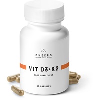 CHEERS–Vitamin D3 und Vitamin K2,60 Vegane Kapseln, Natürliche Algenform von Vitamin D, Vitamin D3 und K2-Ergänzung für Männer und Frauen