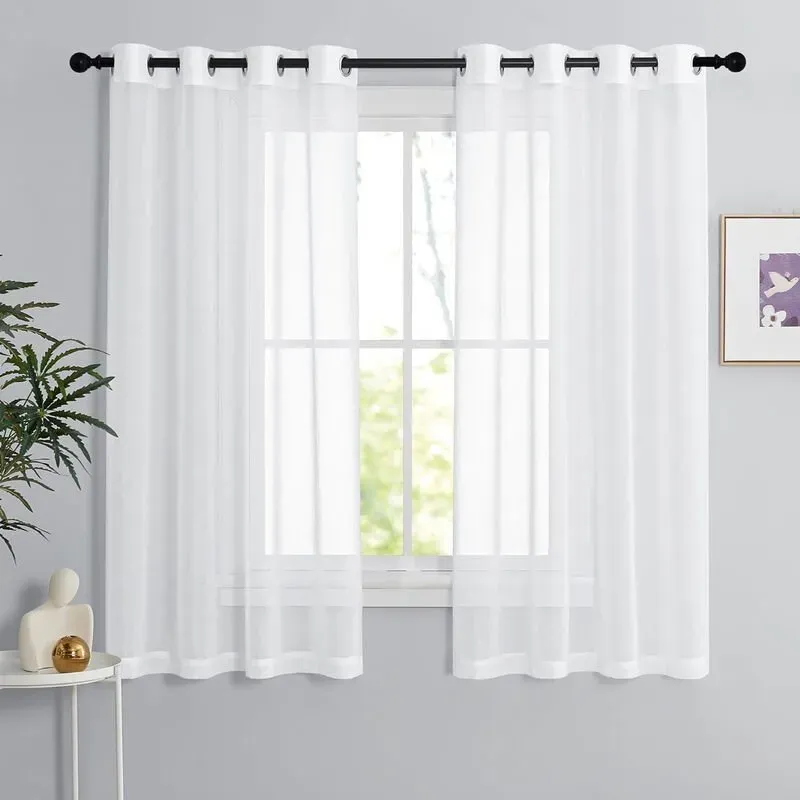 PONY DANCE Transparente Vorhänge in Leinenoptik mit Ösen, 2 Paneele B140 x L160 cm (B55 x L63 Zoll), Weiß