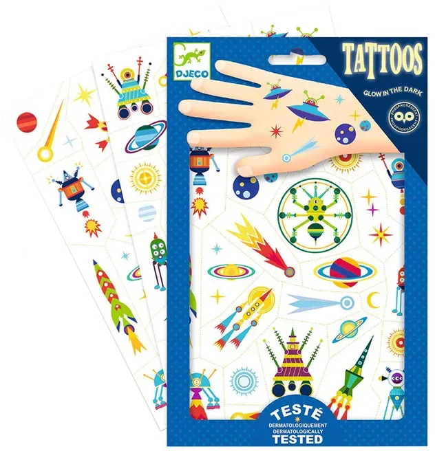 Djeco - Tattoos WELTRAUM fluoreszierend in bunt