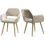 MEUBLE COSY Esszimmerstuhl 2er Stück Küchenstuhl Polsterstuhl Wohnzimmerstuhl Sessel mit Armlehne, Sitzfläche aus Stoff, Metallbeine, Beige, 56x56x78cm