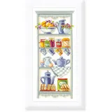 Vervaco Gezählter Kreuzstich Stickpackungen DIY Stickbilder Romatisches Küchenregal Wanddekoration Handarbeit Set für Erwachsene Kreatives Handwerk ca. 16 x 36 cm Kreuzstichbilder Set Hausdeko