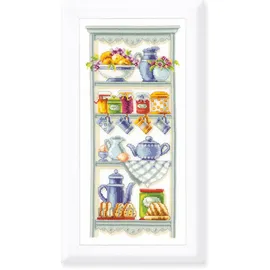 Vervaco Gezählter Kreuzstich Stickpackungen DIY Stickbilder Romatisches Küchenregal Wanddekoration Handarbeit Set für Erwachsene Kreatives Handwerk ca. 16 x 36 cm Kreuzstichbilder Set Hausdeko