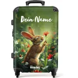 NoBoringSuitcases.com Kinderkoffer, Koffer Personalisiert, Kinder Koffer, Koffer Groß, Koffer Kinder, TSA Schloss, Trolley Kinder, Großer Koffer, Suitcase, Koffer Mittelgroß (Hase - Grün 67 cm - 72 L)