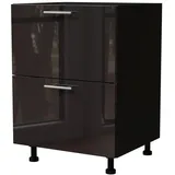 Feldmann-Wohnen Schubladenunterschrank, Schwarz Hochglanz, Schwarz, Holzwerkstoff, 2 Schubladen, Rechteckig, 60x82x50 cm, Küchen, Küchenmöbel, Küchenschränke, Küchenunterschränke