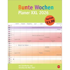 Heye Bunte Wochen Planer XXL 2026: Praktischer Kalender 2026: 8 Spalten bieten Platz für Termine und Organisatorisches. Komplett mit Schulferien und ... Großes Format 34 x 44 cm (Bürokalender Heye)