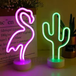 Led Neon Zeichen Rohr Licht Flamingo Grün Kaktus Einhorn Neon Lampe Mit Sockel Weihnachten Party Home Zimmer Dekoration Nacht Beleuchtung