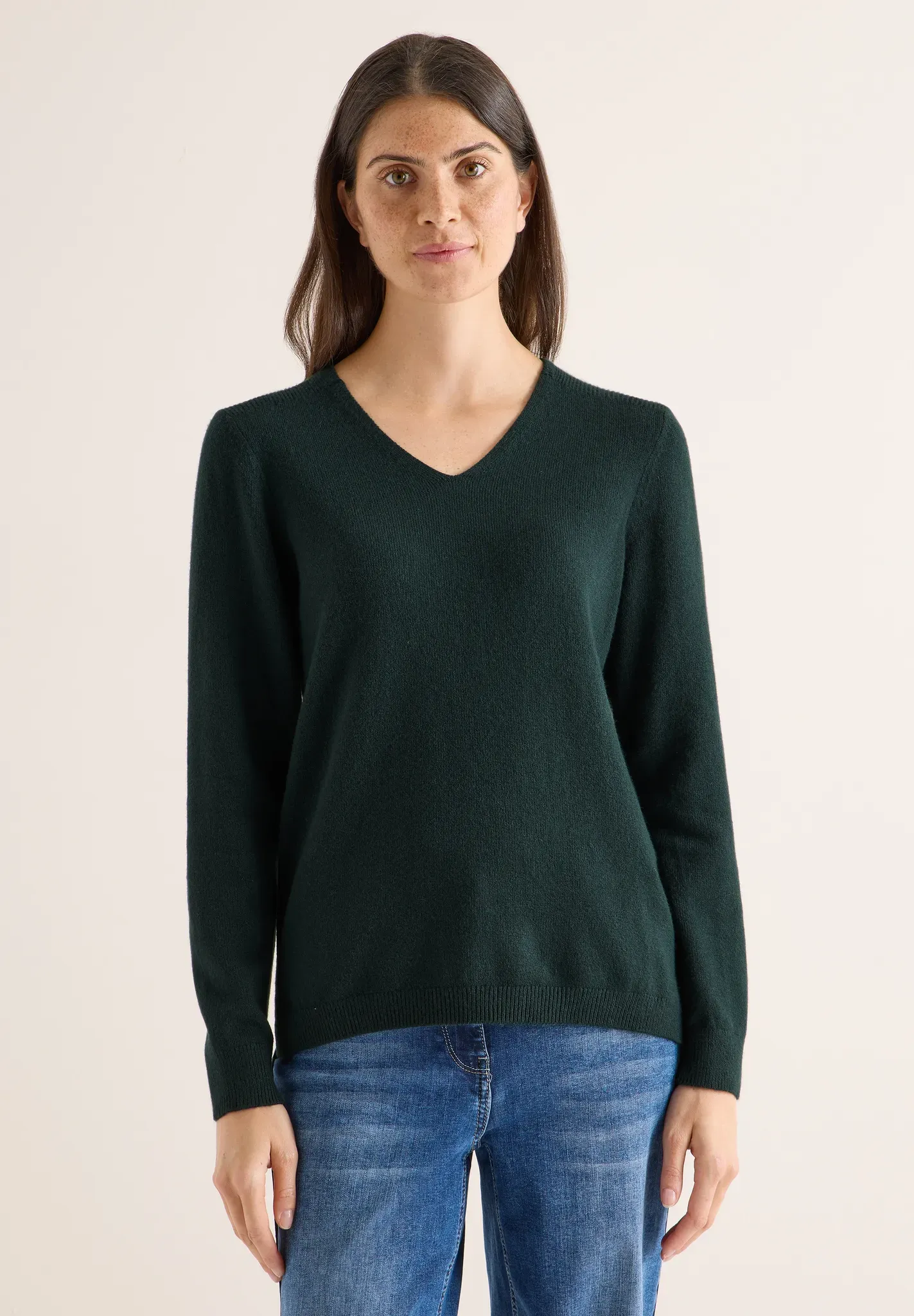 Strickpullover CECIL, Damen, Gr. XL (44), ink grün, Web, 37% Baumwolle, 34% Polyacryl, 26% Polyester, 3% Elasthan, unifarben, normal normal, V-Ausschnitt, abgesteppt, Pullover Strickpullover, aus Feinstrick